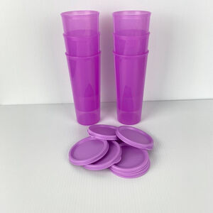 Tupperware Pink Tumblers Straight Sided 16oz Fuchsia Pink with Covers set of 6